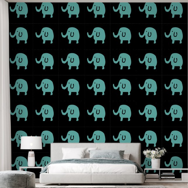 Elephants Animal Patterns Baby Boy Girl Blue Black Tapete (Schlafzimmer)