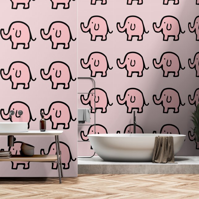 Elephants Animal Patterns Baby Girl Kinderzimmer P Tapete (Badezimmer)