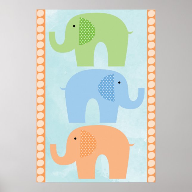 Elephants Baby Boy oder Girl Kinderzimmer Poster (Vorne)