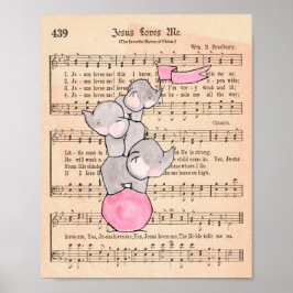 Elephants Balancing on Ball Music Nursery Art Poster
