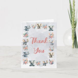Elephants Boho Jungle Blume Grau Danke Karte
