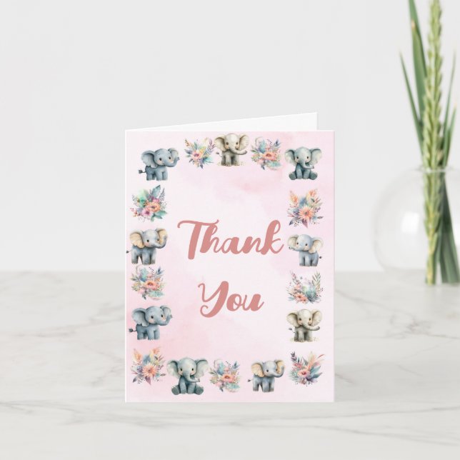 Elephants Boho Jungle Blume Rosa Dankeschön-Karte Einladung (Vorderseite)