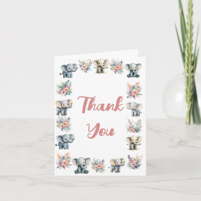 Eléphants & Boho Jungle Flowers Carte de remerciem (Devant)