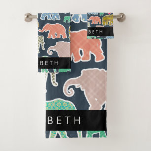 Eléphants colorés, Motif d'éléphants, Votre nom