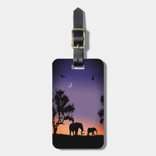 Eléphants de l'aurore africaine - étiquette bagage (Devant Vertical)