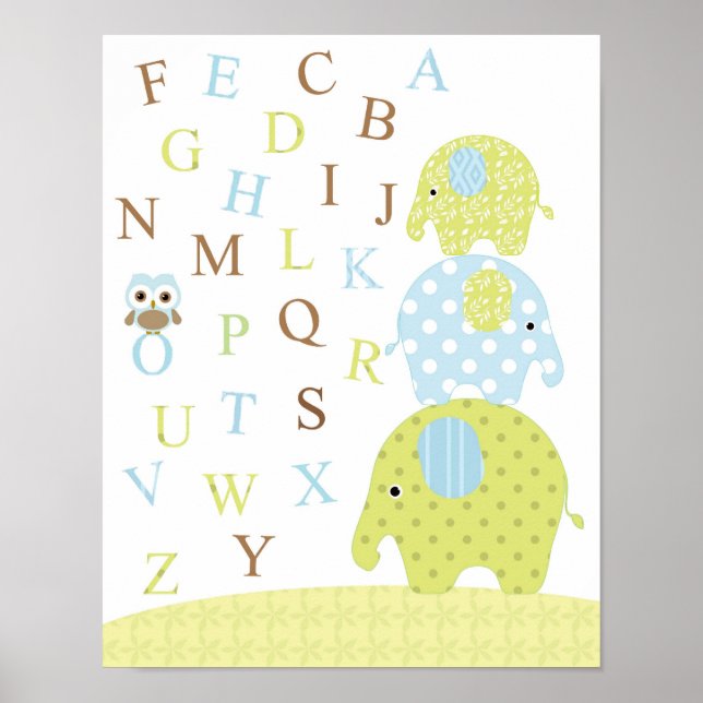 Elephants Eule-Alphabet-Poster Poster (Vorne)