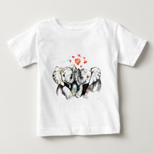 Elephants Family Baby T - Shirt Malerei Liebe (Vorderseite)