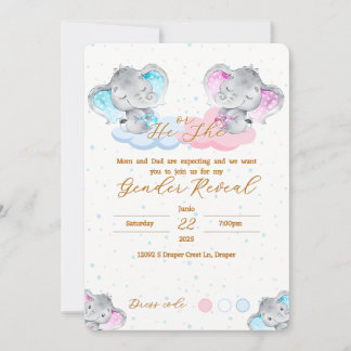 Elephant's Gender Reveal Invitation