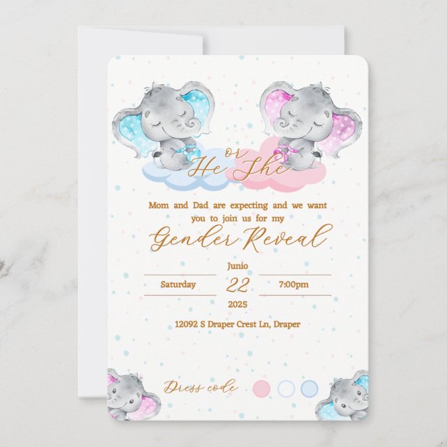 Elephant's Gender Reveal Invitation Einladung (Vorderseite)