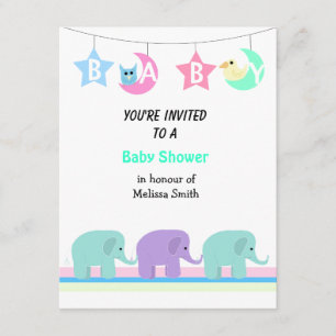 Eléphants Lune et étoiles Baby shower Invitation