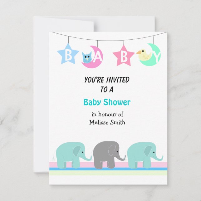 Eléphants Lune et étoiles Baby shower Invitation (Devant)