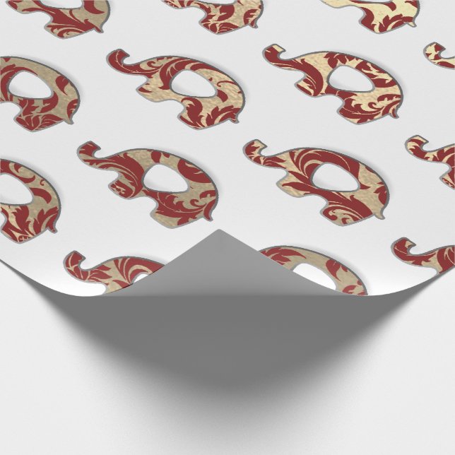 Elephants Lux Oriental Burgund Champaigne Gold VIP Geschenkpapier (Ecke)
