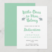 Eléphants Mint Christian Dedication Invitation