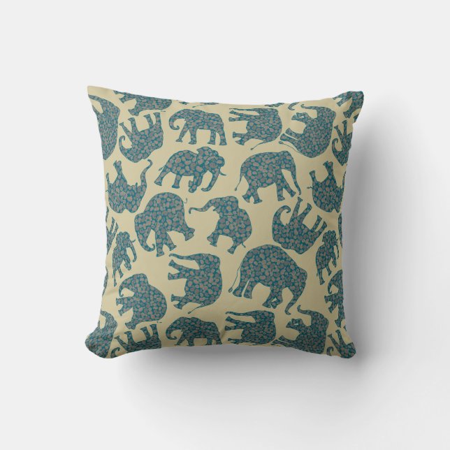 Eléphants Paisley Ditzy sur Coussin beige ou couss (Recto)
