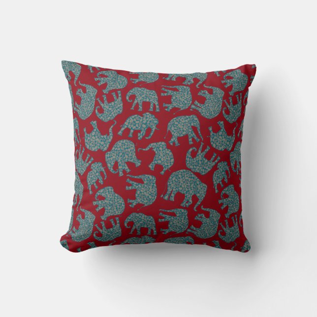 Eléphants personnalisés de Paisley sur Coussin rou (Recto)