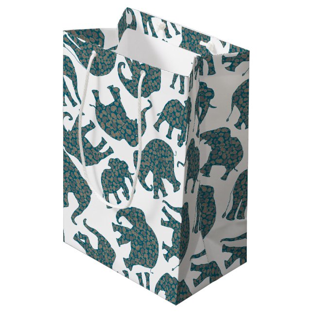 Eléphants personnalisés en paisley sur sac cadeau  (Devant Angle)
