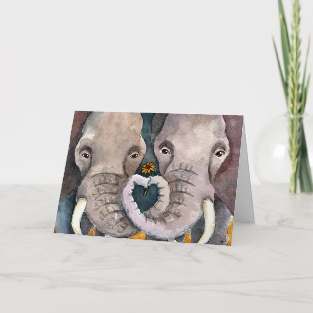 Eléphants, Saint-Valentin ou carte d'anniversaire (Devant)