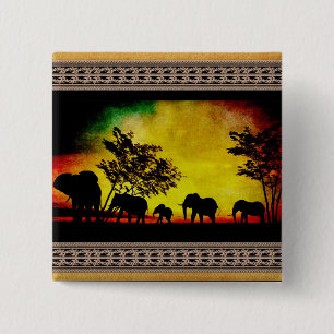Elephants Sunset Button