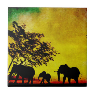 Elephants Sunset Fliese