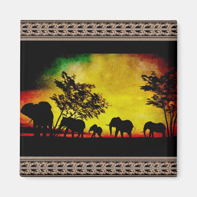 Elephants Sunset Magnet (Vorne)