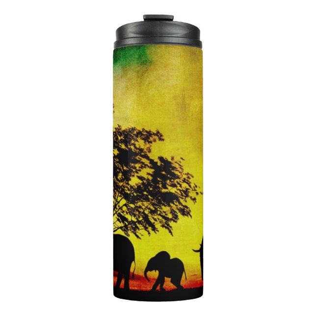 Elephants Sunset Thermosbecher (Vorderseite)