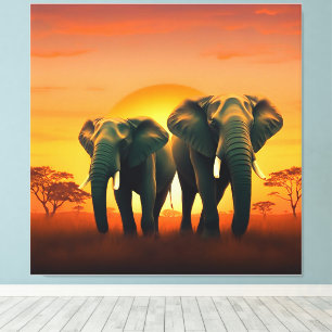 Eléphants sur la toile des plaines africaines.