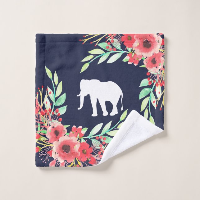 Eléphants tendance & Fleurs aquarelles (Gant de toilette)