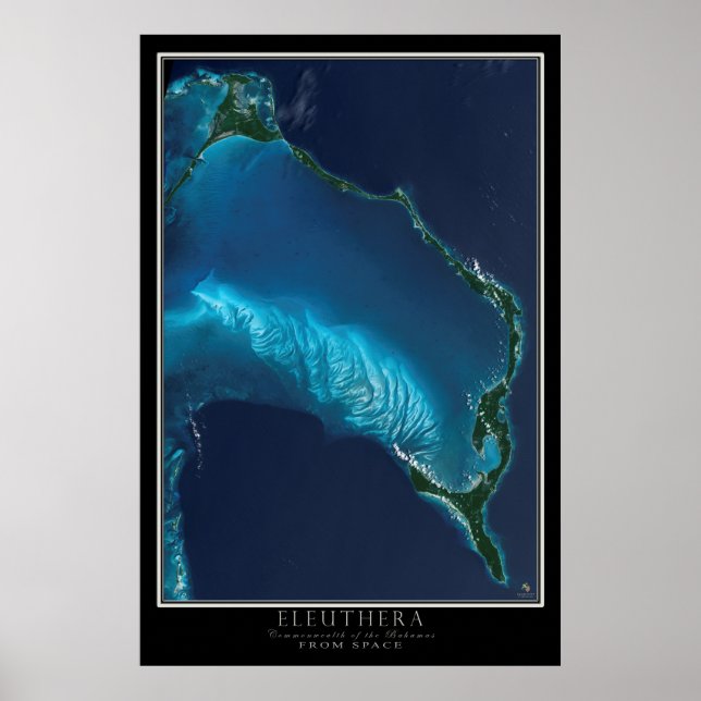 Eleuthera Bahamas von Space Satellite Karte Poster (Vorne)
