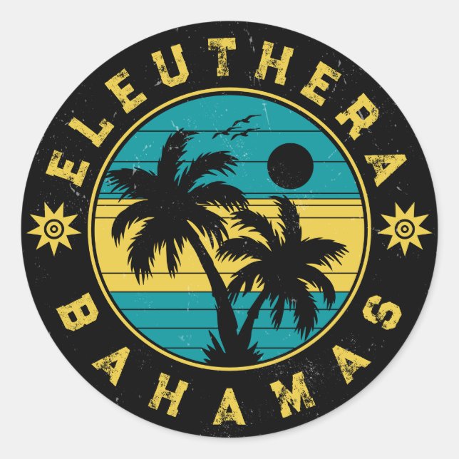 Eleuthera Island Bahamas Palm Tree Souvenirs Runder Aufkleber (Vorderseite)