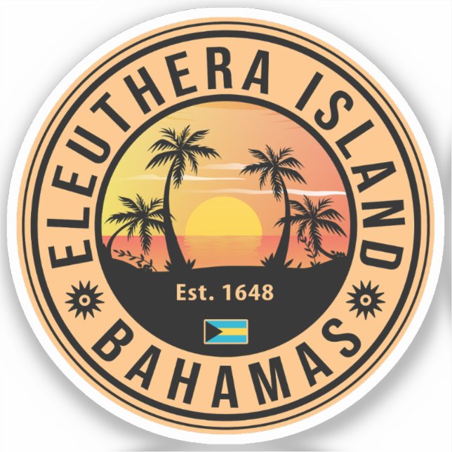 Eleuthera Island Bahamas Retro Sunset Souvenirs Aufkleber (Vorderseite)