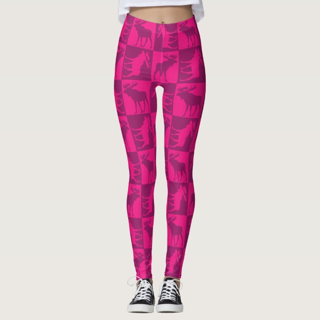 Élevage carré d'orignaux roses leggings motifs (Devant)