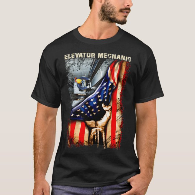 Elevator Mechanic American Flag T-Shirt (Vorderseite)