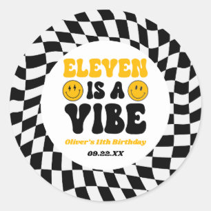 Eleven Is A Vibe Retro 11. Geburtstagsfeier Runder Aufkleber