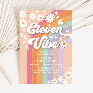 Eleven ist ein Vibe Daisy Rainbow Groovy Birthday Einladung