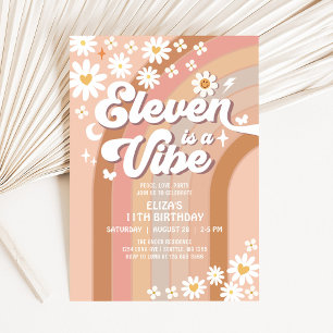 ELEVEN ist ein Vibe Rainbow Hippie 70's Geburtstag Einladung
