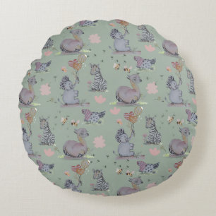 "Eleze Elephant & Polka Hen" Boganhues Rundes Kissen