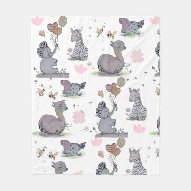 "Eleze Elephant & Polka Hen" Fleecedecke (Vorderseite)