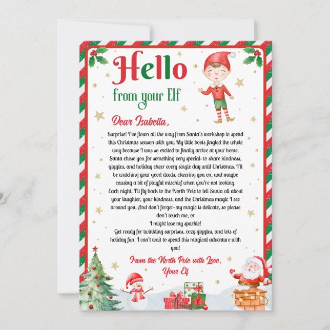 Elf Arrival Letter Hello From Your Elf Elf Notes  Einladung (Vorderseite)
