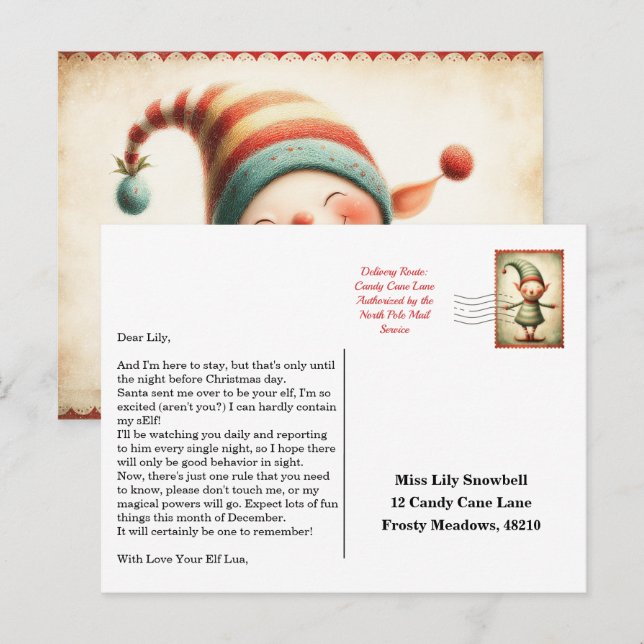 Elf Arrival Letter | North Pole Welcome Message Postkarte (Vorne/Hinten)