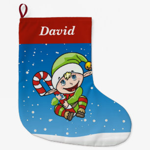 Elf auf blauen großen Weihnachtsfeiern Strumpf Großer Weihnachtsstrumpf