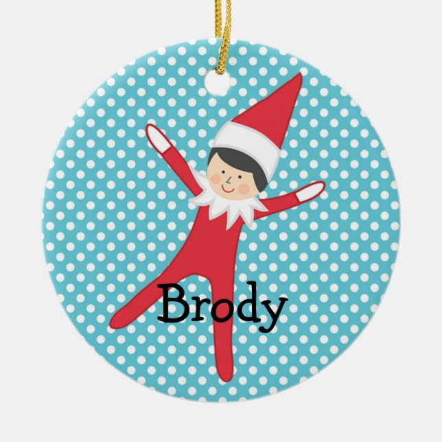 Elf auf der Verzierung personalisiert Keramikornament (Vorne)