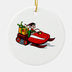 Elf auf Schneemobile Keramik Ornament