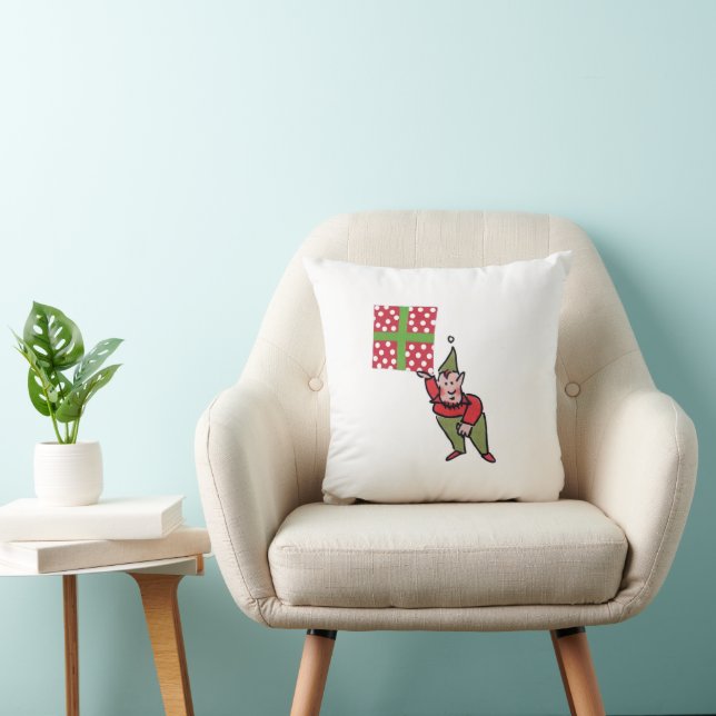 Elf avec Polka Dot carré cadeau lancer oreiller (Chaise)
