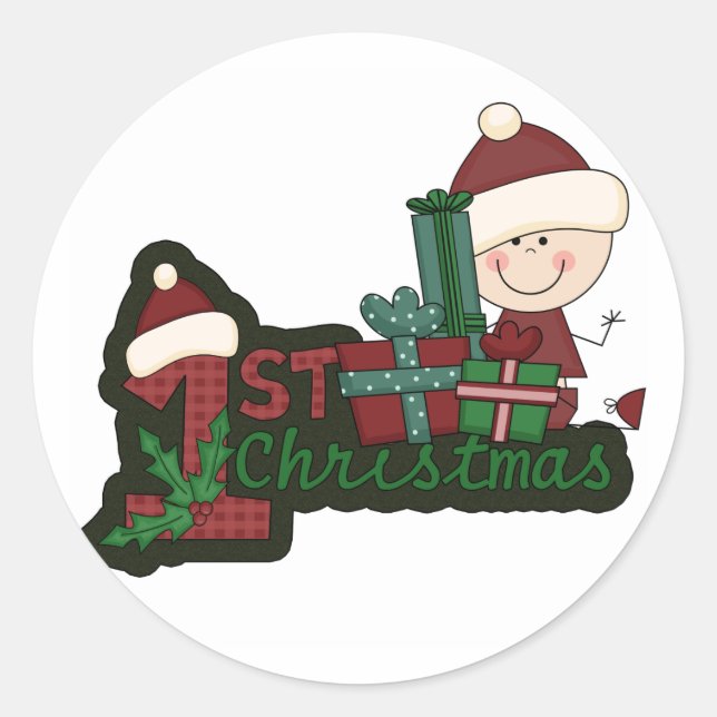 Elf Baby First Christmas T - Shirt und Geschenke Runder Aufkleber (Vorderseite)