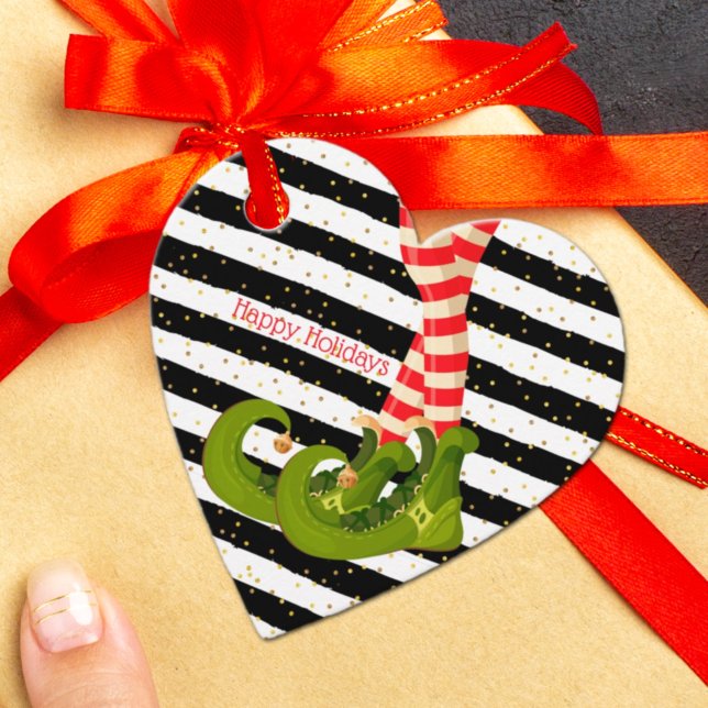 Elf Beine auf schwarzen und weißen Streifen Geschenkanhänger (Von Creator hochgeladen)