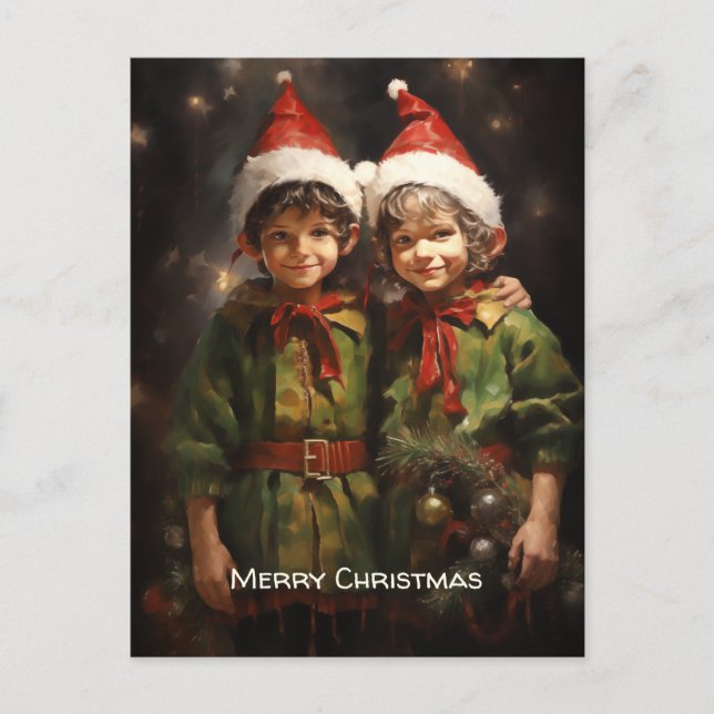Elf Bestie Friends Feiertagspostkarte (Vorderseite)