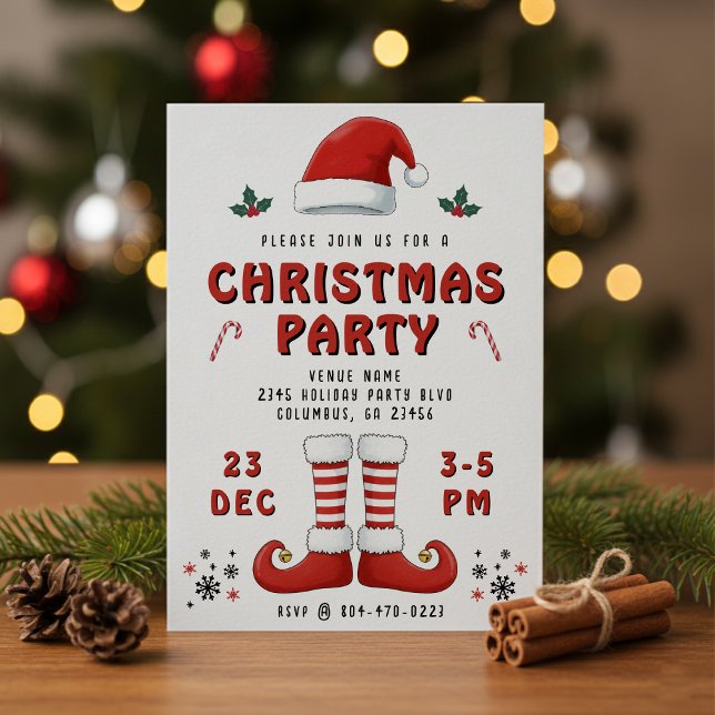 Elf Boots Santa Claus Hat White Christmas Party Einladung (Elf Boots Santa Claus Hat White Christmas Party Invitation
)