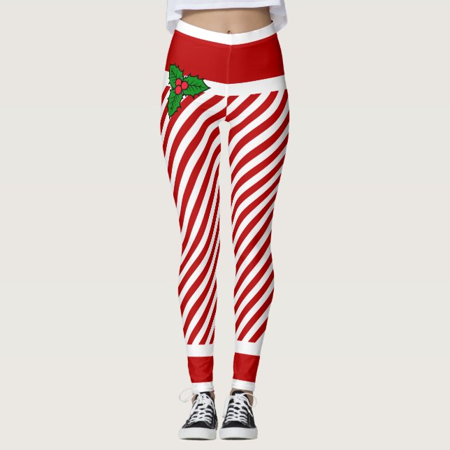Elf Candy Stripes Weihnachtskostüme Leggings (Vorderseite)