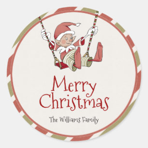 Elf Christmas-Geschenk-Tag-Sticker Runder Aufkleber