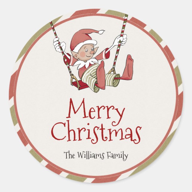 Elf Christmas-Geschenk-Tag-Sticker Runder Aufkleber (Vorderseite)